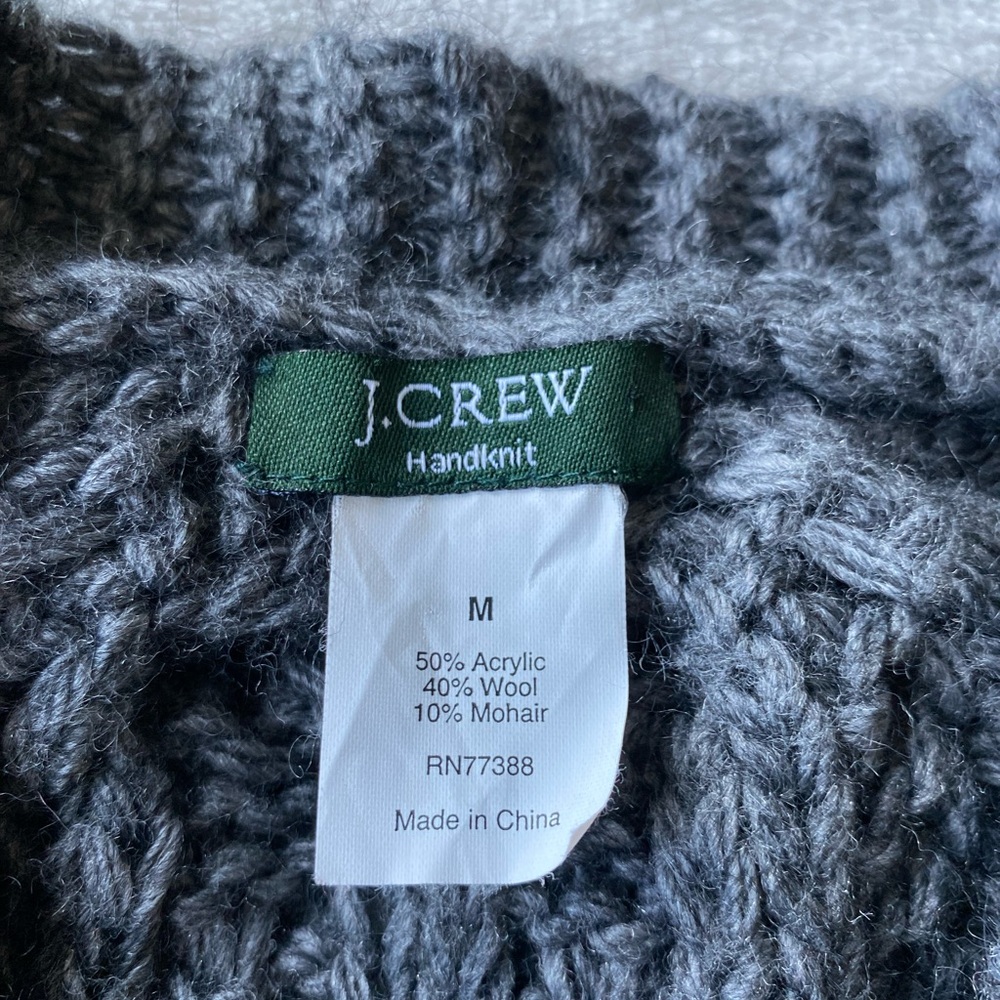 J Crew Handknit Women's Gray Wool Mohair Blend Cardigan 1 Button Sweater Med - Picture 6 of 11